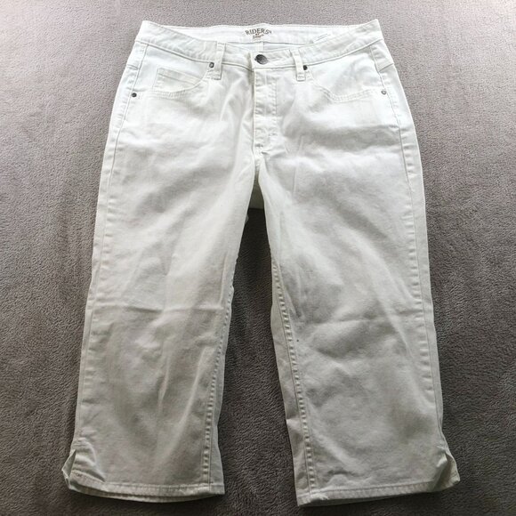 Riders By Lee Women Capri Jeans 12 Medium Straight Leg Casual White Denim Summer - Picture 12 of 15